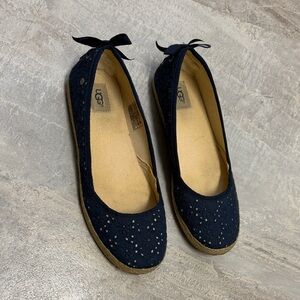 UGG Kids Navy Flats with Bow Accent